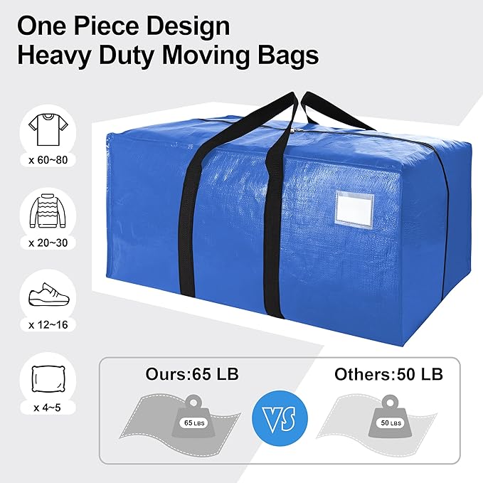 VELVETSURE 12 Pack Heavy Duty Extra Large Moving Bags W/Backpack Straps - Strong Handles & Zippers, Storage Totes For Space Saving, Fold Flat, Alternative to Moving Box and Storage Bin, Multicolor