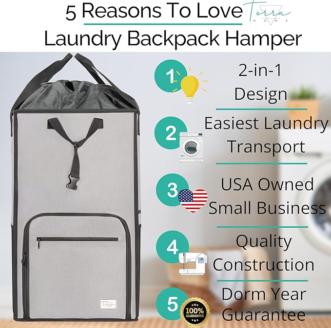 Terra Home Portable Extra Large Laundry Bag, College Dorms Apartment Essentials with Chest Strap, Shirt Folding Board Collapsible Foldable Laundry Bag, Clothes Hamper College Student Gifts (Grey)