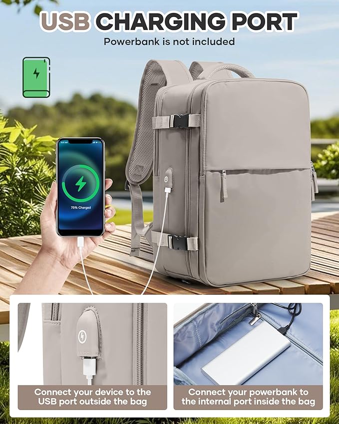 WONHOX Vacuum Seal Travel Backpack with Air Pump,Compression Vacpack Waterproof Carry On Backpack for Travel Women Men with Vacuum System,Airlines Approved Daypack Laptop Space Saver Bags,GreyBrown