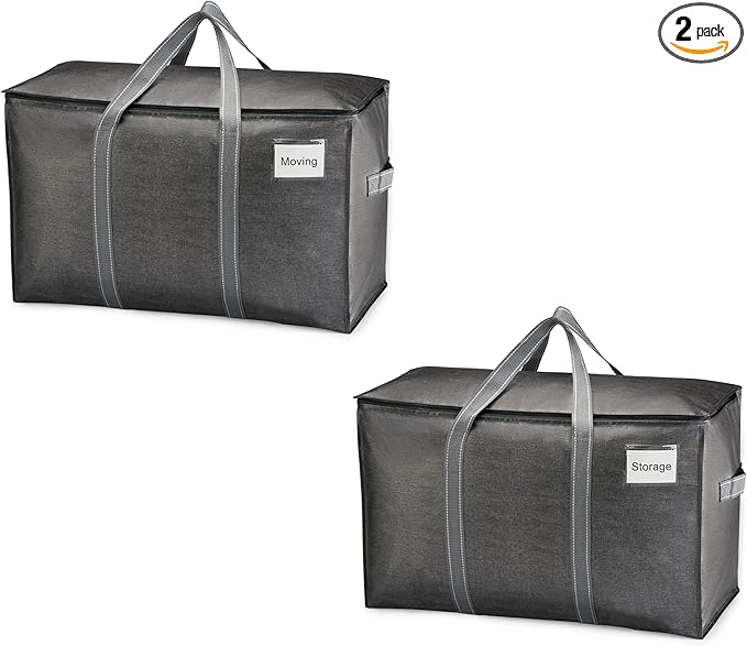 VENO 2 Pack Heavy Duty Moving Bags, Extra Large Storage Bags with Reinforced Handles & Strong Zippers, Foldable & Reusable Moving Box Alternative for Clothes & Dorm Storage