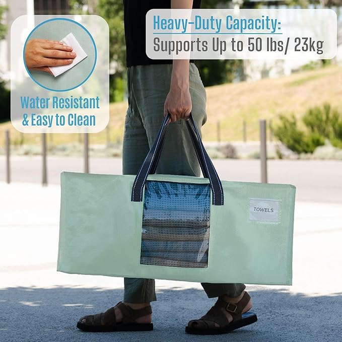 VENO 4 Pack Heavy Duty Moving Bags, Packing Bags with Clear Window, Alternative to Moving Boxes, Storage Bins for Clothes, Blankets, Comforters, College Dorm Essentials (Shiny Light Green, 4 Pack)