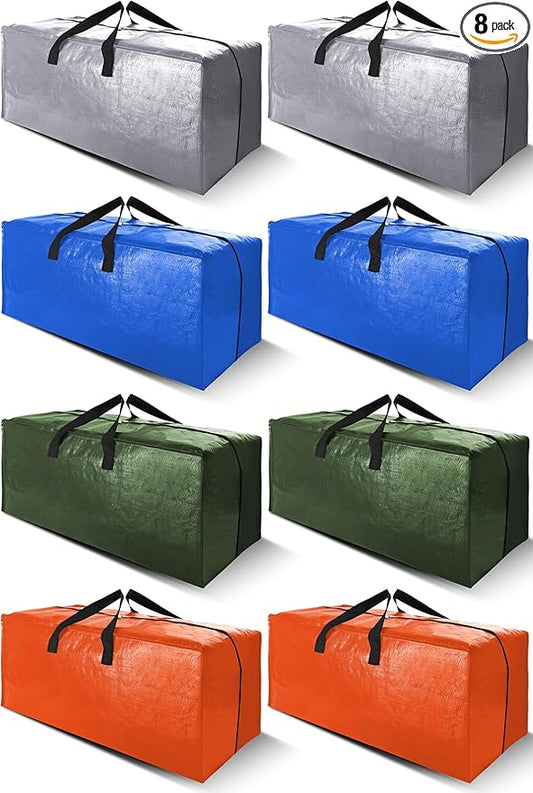 Cosy Family 8 Pack Heavy Duty Extra Large Moving Bags with Backpack Straps - Strong Handles & Zippers, Storage Totes For Space Saving, Fold Flat, Alternative to Moving Box (Set of 8, Multicolored)