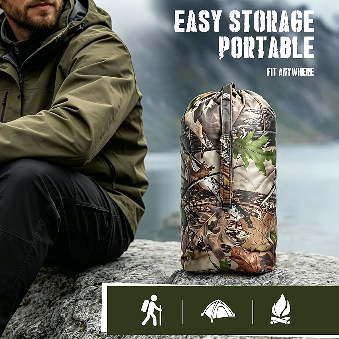 Lenotos Woobie Blanket, Thermal Insulated Military Poncho Liner, Water-Resistant, Portable, Insulation, for Hiking, Survival with Compression Carry Bag (Tree Camo Bionic)