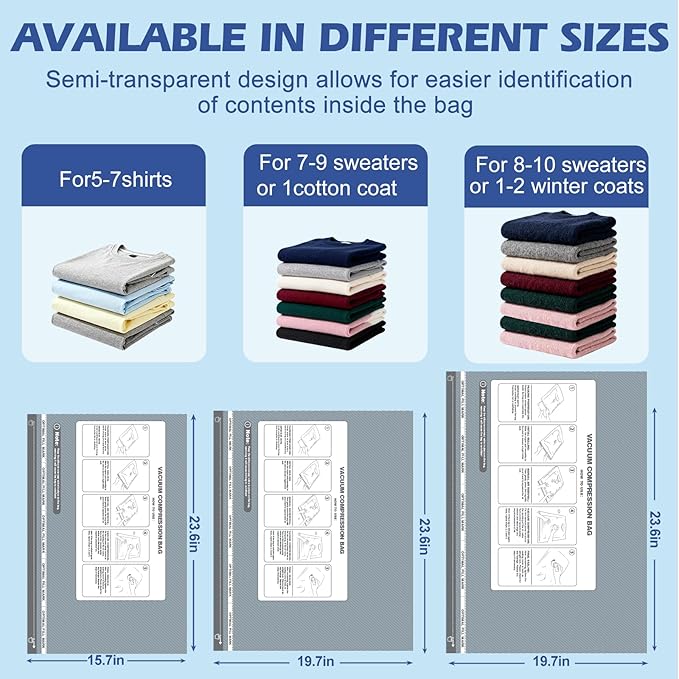 Fantictas Vacuum Storage Bags for Travel Luggage, 18 Pack Space Saver Bags with 4000Pa USB Rechargeable Electric Pump - 1500mAh High Suction - 3 Sizes Assorted Compression Bags for Clothes Storage