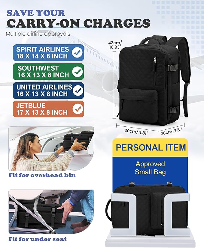 WONHOX Travel Vacuum Storage Backpack with Air Pump Vacuum Seal Compression Space Saver Bags Clothing Vacpack Travel Bag Carry on Personal item Laptop Work Backpacks Women Men Black