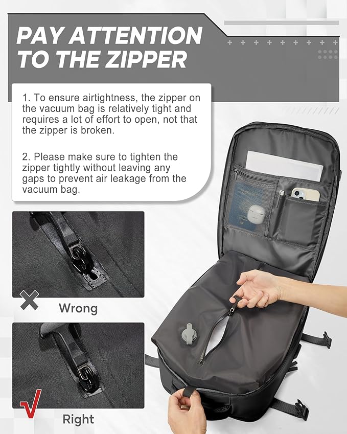 suwasp Vacuum Compression Backpack, 45L Expandable Travel Backpack with Electric Vacpack Pump, Travel Vacuum Bags with 17inch Laptop Compartment/Wet/Dry Compartment/Waterproof Pocket, Black