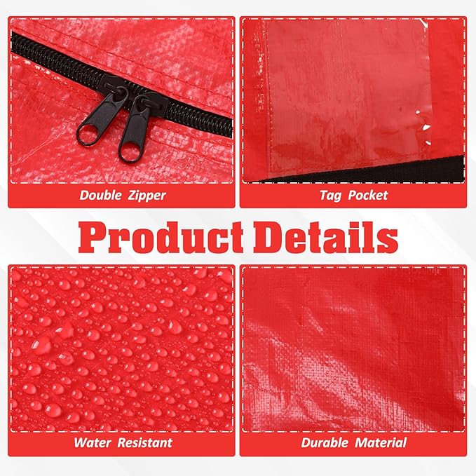 4 Pcs 194 Gallon Extra Large Moving Bags Heavy Duty Storage Bag with Strong Zipper Handle Foldable XXL Jumbo Storage Tote Packing Moving Box for College Dorm Travel Cloth Duffle (Red)