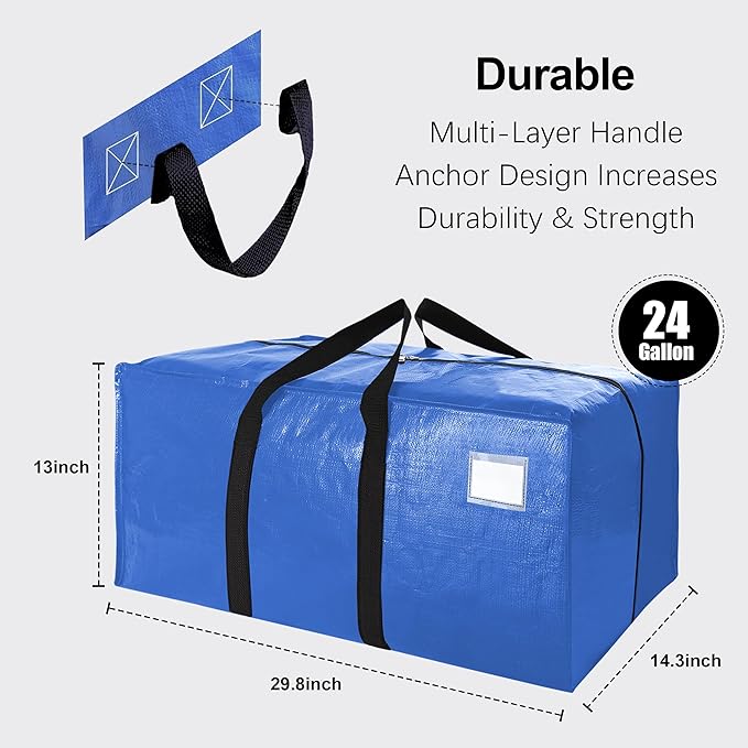 VELVETSURE 12 Pack Heavy Duty Extra Large Moving Bags W/Backpack Straps - Strong Handles & Zippers, Storage Totes For Space Saving, Fold Flat, Alternative to Moving Box and Storage Bin, Multicolor