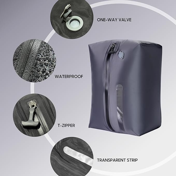 41L Vacuum Packing Cubes for Travel with Pump,Waterproof Travel compression bags for Suitcase, Luggage, Backpack with Manual Air Pump (Grey,Large Volume 41L,2-PACK)