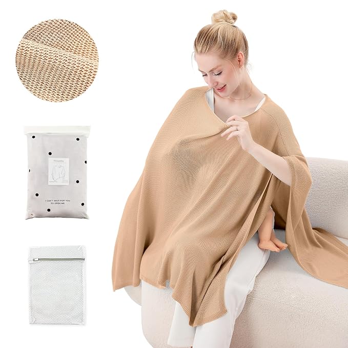 Nursing Cover for Breastfeeding – Soft & Breathable Lyocell Nursing Poncho for Mom, Lightweight Breastfeeding Cover, 360° Privacy Nursing Shawl for Travel & Pumping, Includes Laundry Bag