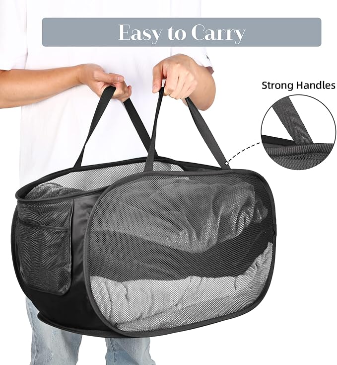 5 Pcs Durable Collapsible Laundry Baskets, Foldable Laundry Basket Large Opening, Pop Up Laundry Hamper with Pocket, Clothes Hamper with Handles for Laundry, Bathroom, Kids Room, Dorm or Trave