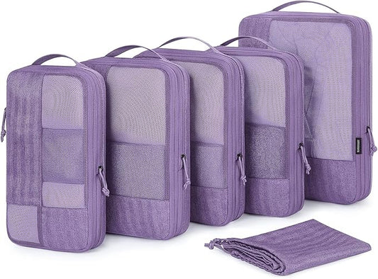 BAGSMART Compression Packing Cubes for Travel, 6 Set Packing Cubes for Carry on Suitcases, Compression Travel Cubes & Suitcase Organizer for Packing with Shoe Bag Violet