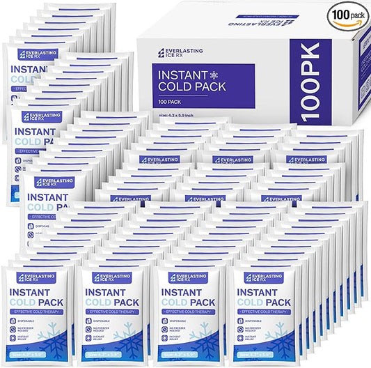 100 Pack - Instant Cold Packs - Instant Ice Packs for Injuries | Disposable Cold Compress Ice Pack for Pain Relief, Swelling, Inflammation, Sprains, Toothache - Cold Pack for Athletes