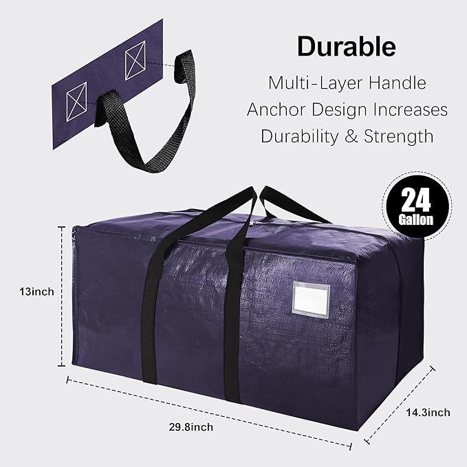 VELVETSURE 12 Pack Heavy Duty Large Moving Bags W/Backpack Straps - Strong Handles & Zippers, Storage Totes, Fold Flat, Alternative to Moving Box and Storage Bin, Semi-Transparent+Blue+Black
