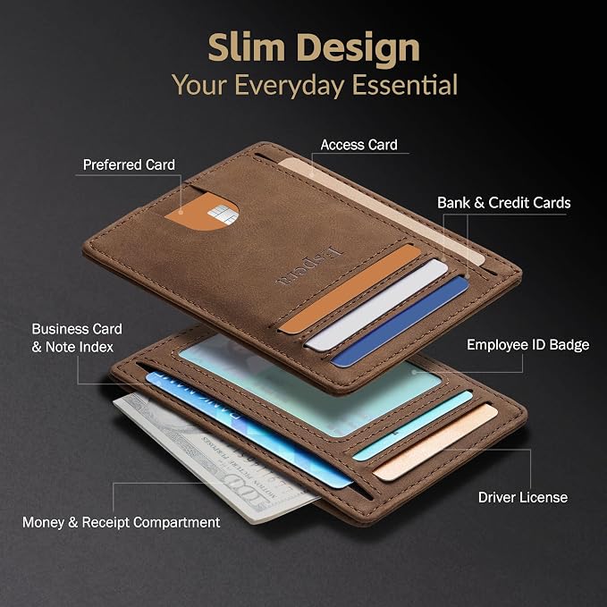 Espera Slim Minimalist Front Pocket Wallet for Men, RFID Blocking Credit Card Holder, Thin Travel ID Card Case, Gifts for Men - Image 4