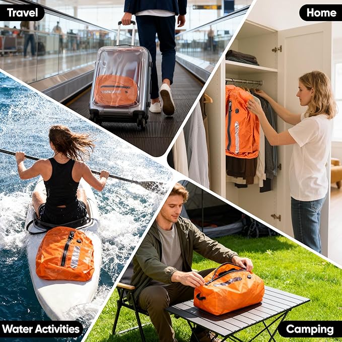 Vacuum Travel Bags With 5500Pa Wired Pump, Vacuum Luggage Bags for Clothes, Compression Bags for Travel, IP68 Waterproof Space Saver Packing Cubes for Suitcase, Backpack & Home Storage (2 Pack + Pump)