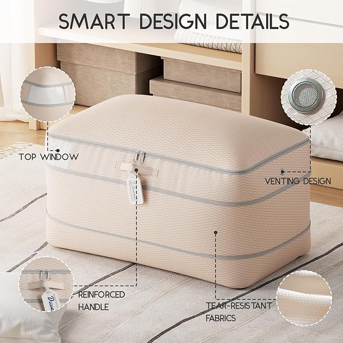 Homsorout Compression Storage Bags for Comforters - 4 Pack Long Large 100L Compression Bags, 3-Layer Washable Ultra Space Saving Self Comforter Storage Bag for Blankets, Sheets, Clothes, Beige