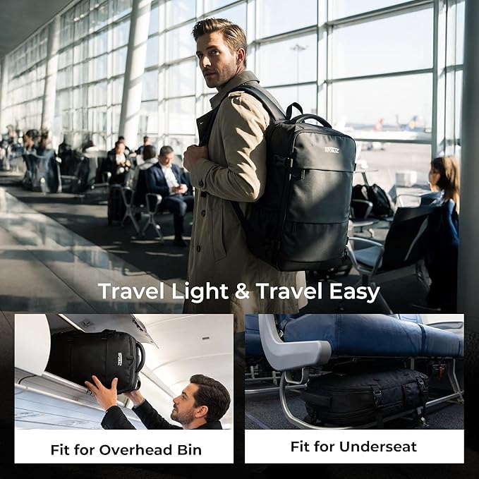 Vacuum Compression Backpack for Travel, Carry-On Backpack with Vacuum System & Pump, Packs Like 40L for 2-5 Day Trips, Fits 17" Laptop, Water-Resistant Personal Item Travel Backpack for Men / Women