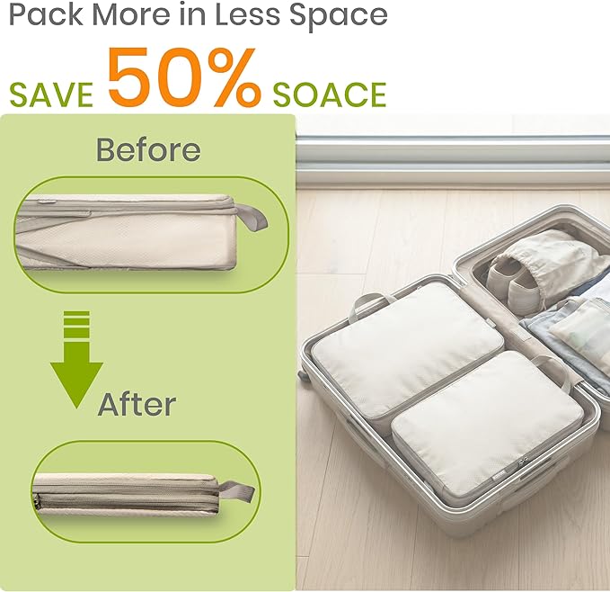 Compression Packing Cubes for Travel, Set of 4 Expandable Luggage Organizers with Shoe Bag, Lightweight Water-Resistant Suitcase Essentials for Carry-on & Checked Luggage,Green