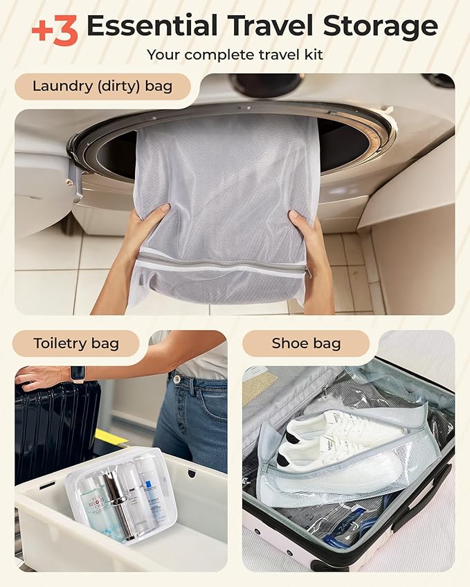 BAGSMART Vacuum Seal Storage Bags for Clothing Travel, 18 Pack Travel Essentials Bundle includes Laundry Bag & Waterproof Shoe Bag & TSA Approved Toiletry Bag, Hand Pump Included