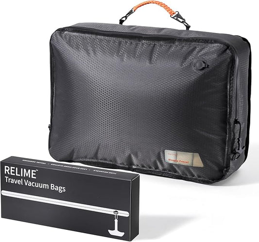 Relime Apex Series Vacuum Bags for Travel Luggage, 180° Open, Reusable Compression Bags for travel Pack, Vacuum Seal Packing Cube for Cloth (1Large No Pump)