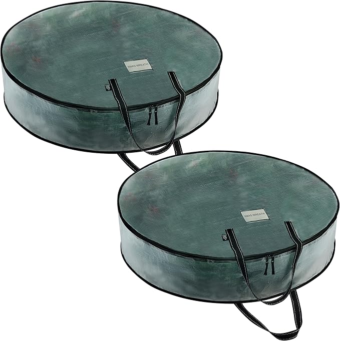 VENO 30 Inch Wreath Storage Container, 2 Pack Clear Round Christmas Wreath Storage Bag, Heavy Duty Clear Holder with Wall Hanging Handles