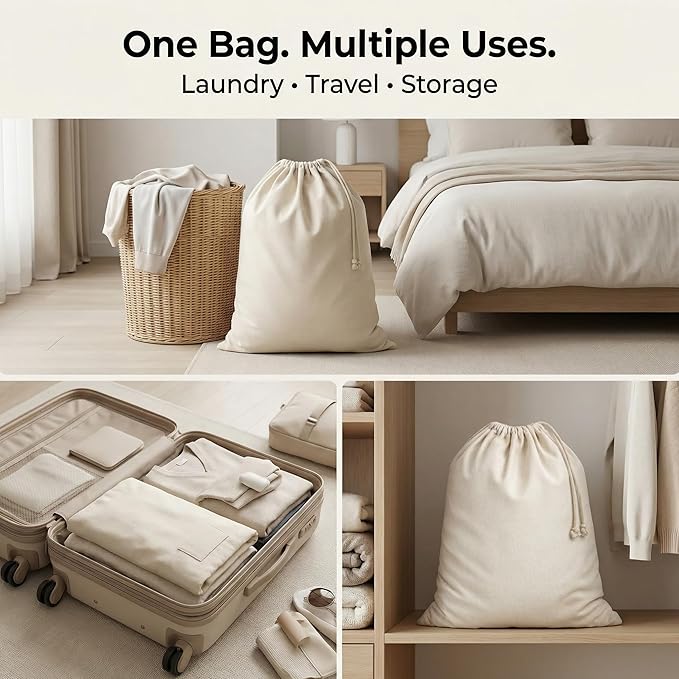 Urban Villa Extra Large Canvas Laundry Bag 28x36 Inches, 100% Cotton Drawstring Laundry Sack, Machine Washable Reusable Hamper Liner for Dorm, Travel & Home (1 Pack)