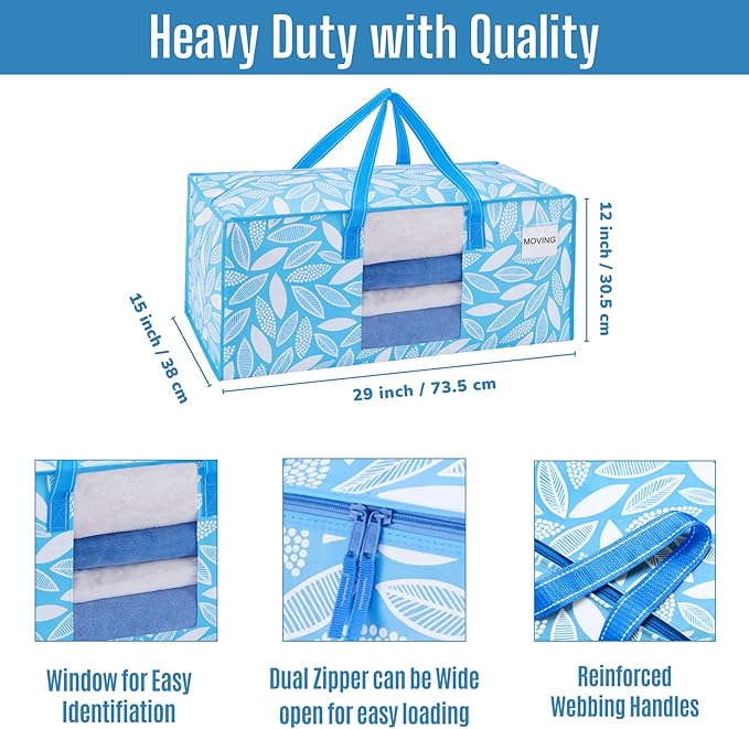 VENO 6 Pack Heavy Duty Moving Bags, Packing Bags with Clear Window, Alternative to Moving Boxes, Storage Bins for Clothes, Blankets, Comforters, College Dorm Essentials (Spring Breeze, 6 Pack)