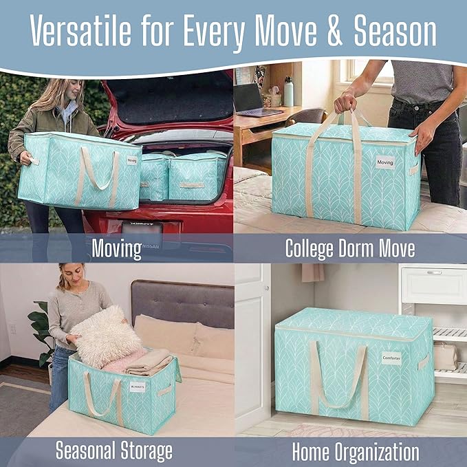 VENO 8 Pack Heavy Duty Moving Bags, Extra Large Storage Bags with Reinforced Handles & Strong Zippers, Foldable & Reusable Moving Box Alternative for Clothes & Dorm Storage