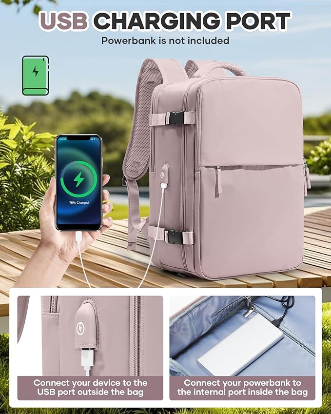 WONHOX Vacuum Seal Travel Backpack with Air Pump,Compression Vacpack Waterproof Carry On Backpack for Travel Women Men with Vacuum System,Airlines Approved Daypack Laptop Space Saver Bags,PinkPurple