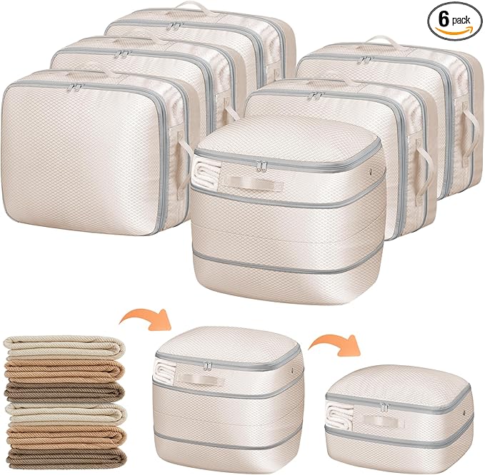 DIMJ Compression Storage Bags 6 Pack - Blanket Storage Bags with Window Zipper, Ultra Space Saving Self Compression Organizer for Puffer Jacket, Bedding, Lightweight Comforter Duvet, Sweater