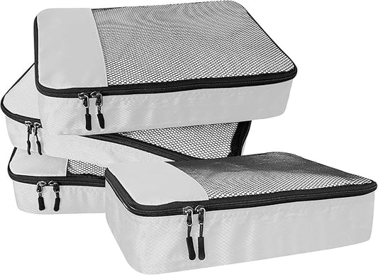 WTREE 4-Piece Packing Cubes Travel Accessories Set for Suitcases - Luggage Organizer Bags with Double Zipper - Mesh Top - Medium - Beige