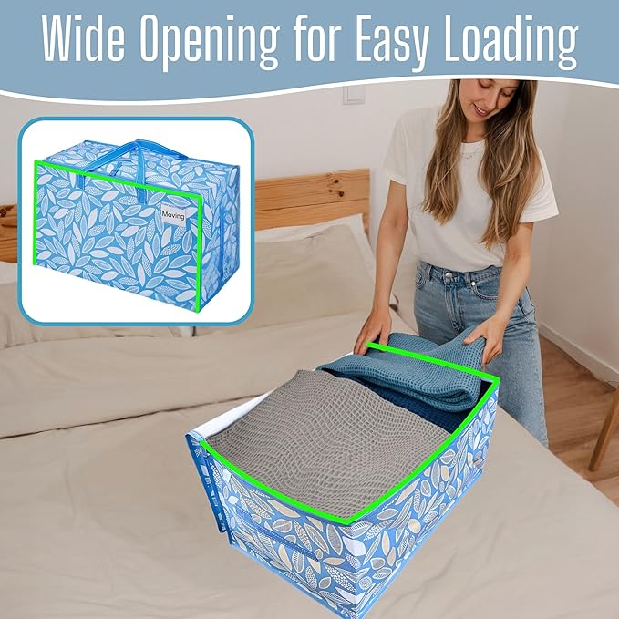 VENO 6 Pack Extra Large Heavy Duty Moving Bags with Wide Opening & Reinforced Handles, Reusable Storage Tote Bags with Strong Zippers for Clothes, College Dorm Essentials & Moving Supplies