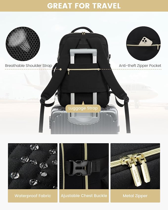 LOVEVOOK Large Travel Backpack for Women, 40L Carry on Backpack for Airplanes,TSA Personal Item Travel Bag fits 17" Laptop,Travel Essentials Carry On Bag Flight Approved with 3 Packing Cubes