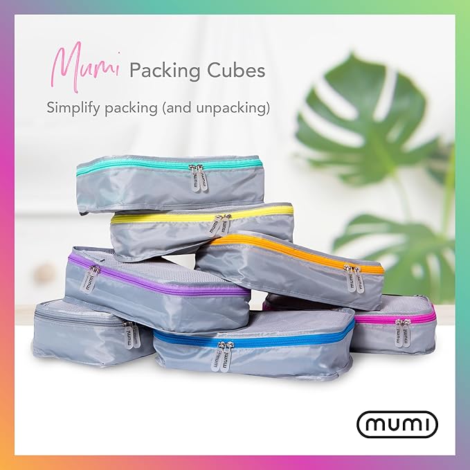 MUMI Packing Cubes - 5 Compression Packing Cubes for Travel, Luggage Organizer Bags for Suitcases, Carry-On, Duffle or Backpack – Mesh, Waterproof Bags for Clothes, Kids & Travel Accessories - Gray