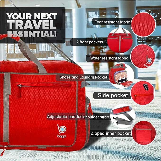Bago Extra Large Duffle Bag for Travel Women & Men. Durable, Lightweight, Foldable Travel Duffel Bags For Traveling Women. 120L Duffle Bags Use As a Weekender Bag with Shoe Compartment, Checked Duffel