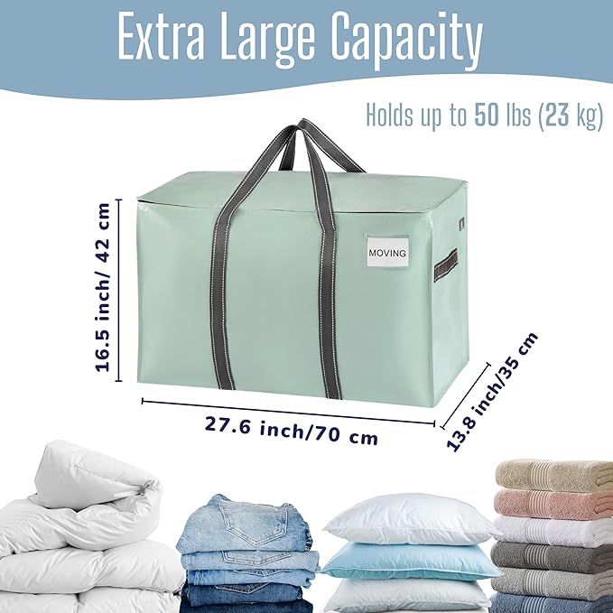 VENO 8 Pack Heavy Duty Moving Bags, Extra Large Storage Bags with Reinforced Handles & Strong Zippers, Foldable & Reusable Moving Box Alternative for Clothes & Dorm Storage