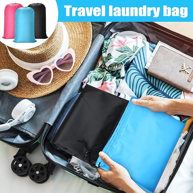 Nuogo 20 Pcs Laundry Bag Washable Travel Laundry Bags with Drawstring Lock Closure Large Heavy Duty for Camping Tent Blankets Dirty Clothes Yarn Fabric Storage, 38 x 24 Inches(Black, Blue, Pink)