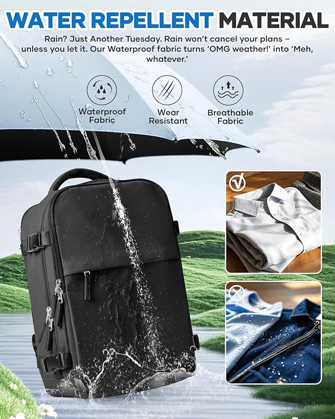 WONHOX Vacuum Seal Travel Backpack with Air Pump Compression Vacpack Waterproof Carry On Backpack for Travel Women men with Vacuum System Laptop Airlines Approved Daypack Space Saver Bags Black
