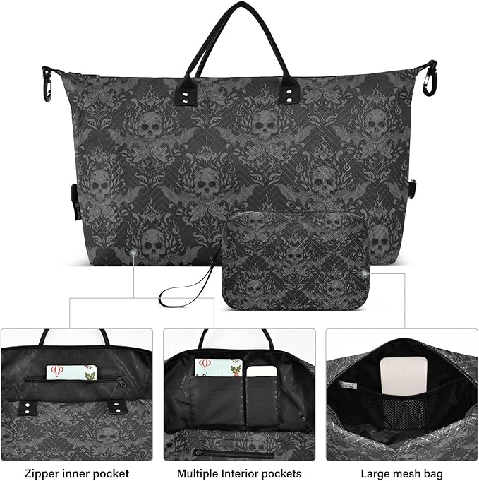 Gothic Skull Quilted Travel Bags Weekender Duffle Bags With Toiletry Bag Carry on Overnight Duffels Yoga Gym Bag for Airplanes Business Sports