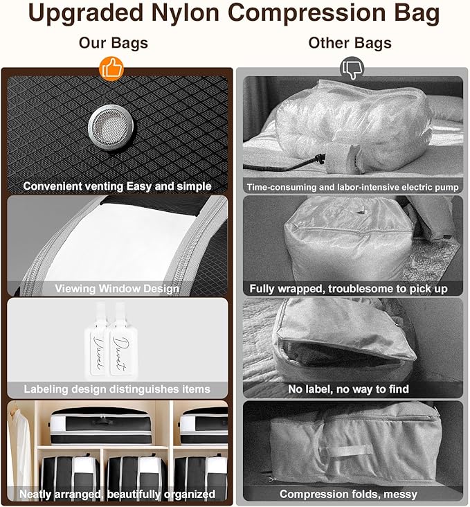 Homsorout 2 Pack Compression Storage Bags - 110L Large Capacity Comforter Storage Bag, 3-Layer Washable Ultra Space Saving Self Compression Organizer Space Bags for Blanket, Sweater, Sheet, Black