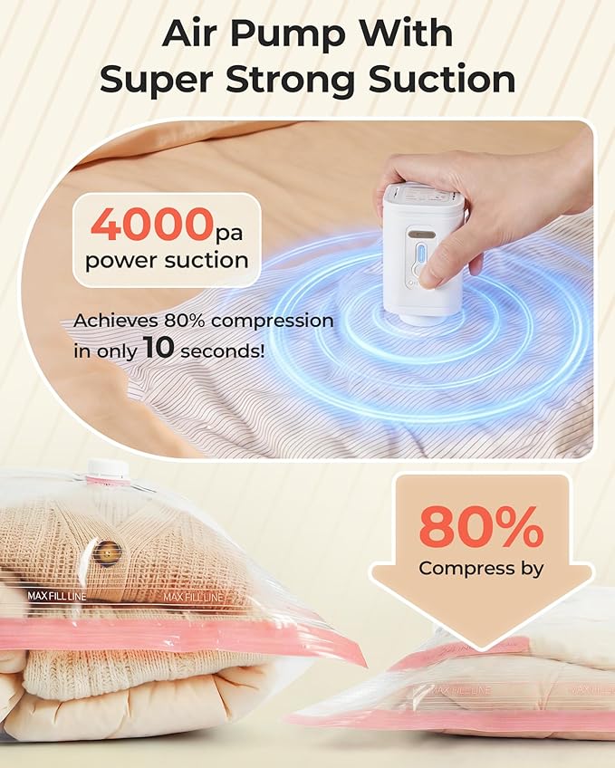 BAGSMART Vacuum Bags for Travel with Rechargeable Air Pump, Portable Space Saver Bags for Travel & Home, Vacuum Compression Seal Bag for Clothing, 18 Pack Pink with Shoe, Laundry & Toiletry Bags