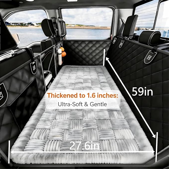 59"x27.6" Thickened Backseat Dog Bed Mat, Upgraded Non-Slip Pet Car Seat Blanket with Laundry Bag, High-Resilience PP Cotton, Washable, for Backseat Extenders & Seat Covers, Grey