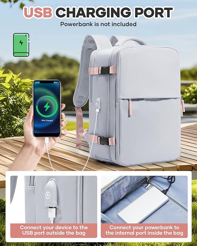 Vacuum Seal Travel Backpack with Air Pump,Compression Vacpack Waterproof Carry On Backpack for Travel Women Men with Vacuum System,Airlines Approved Daypack Laptop Space Saver Bags,Grey