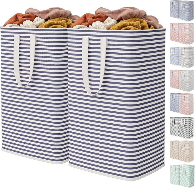 Lifewit 2 Pack Laundry Hamper Large Collapsible Laundry Baskets, Freestanding Waterproof Clothes Hamper with Easy Carry Handles in Laundry Room Bedroom Bathroom College Dorm for Adults, Navy, 2 x 80L