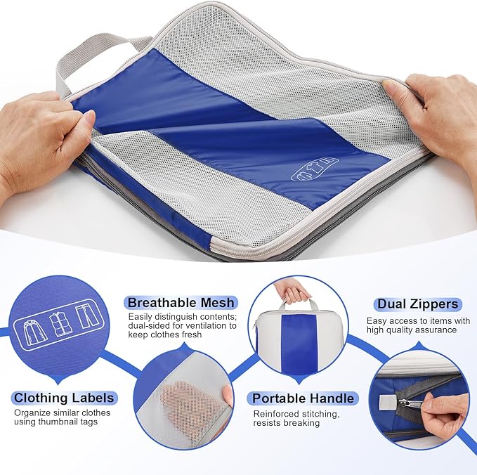 10 Set Compression Packing Cubes for Travel Essentials,Compressible Expandable Packing Cubes for Suitcase,OlarHike Luggage Organizer Bags for Travel,Handy Helper for Organizing Clothes(Klein Blue)