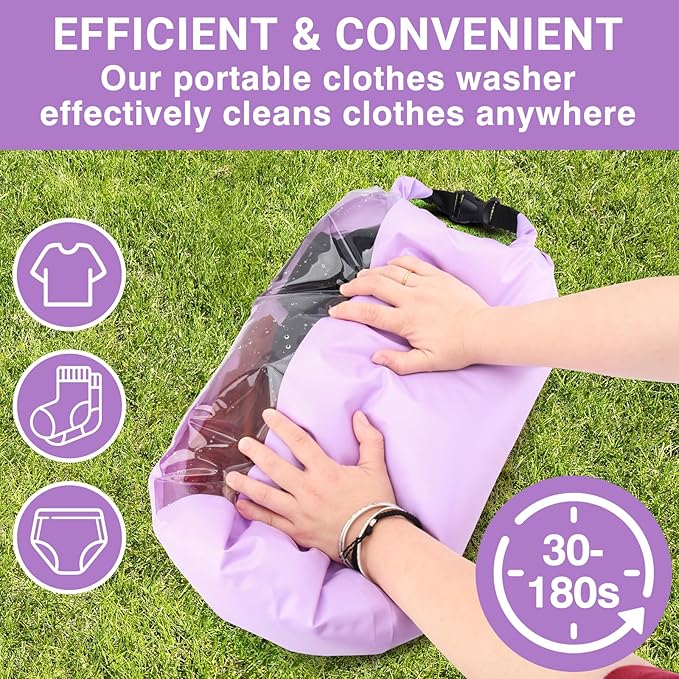 Travel Washing Machine & Retractable Clothesline - Hand Washing Machine & Portable Clothes Washer - Durable Travel Laundry Wash Bag & Camping Washing Machine - Portable Manual Clothes Washer