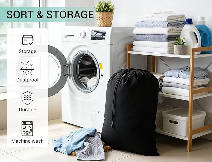 ZPECC Laundry Bag Travel 6 Pack 30x40, Durable Laundry Bags Extra Large, Heavy Duty Dirty Clothes Organizer XL with Drawstring, for Dorm, Home and Camping (Black)