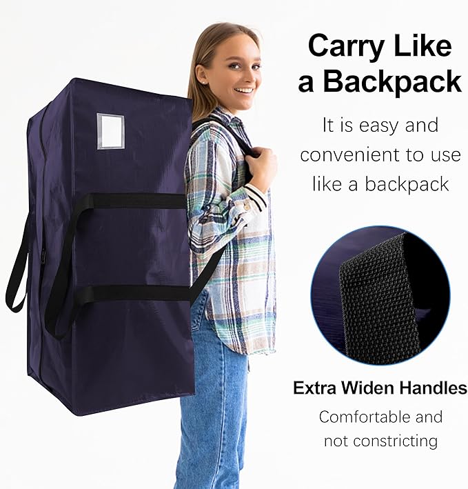 VELVETSURE Heavy Duty Extra Large Moving Bags W/Backpack Straps - Strong Handles & Zippers, Storage Totes For Space Saving, Fold Flat, Alternative to Moving Box and Storage Bin (Set of 6, Blue)