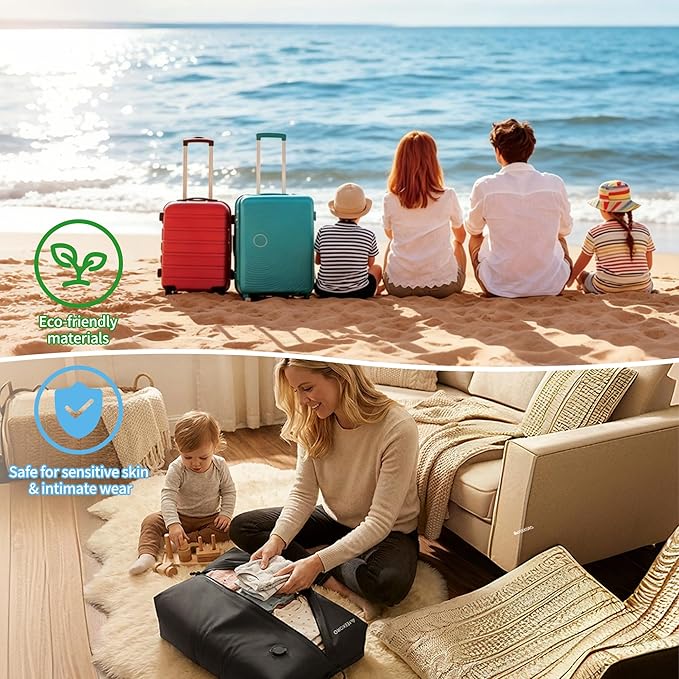 Vacuum Bag for Travel, Professional IPX8 Waterproof Reusable Vacuum Compression Bags for Travel Suitcases, Durable Space Saver Bag(3 PACK,With Pump)